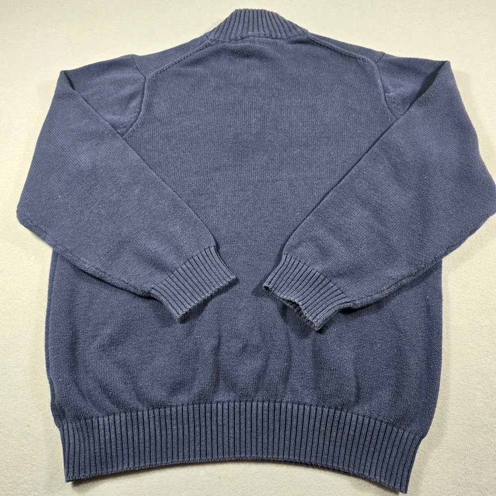 Basic Editions Mens Large Navy Blue Sweater Mock Neck Quarter Button Cotton Knit